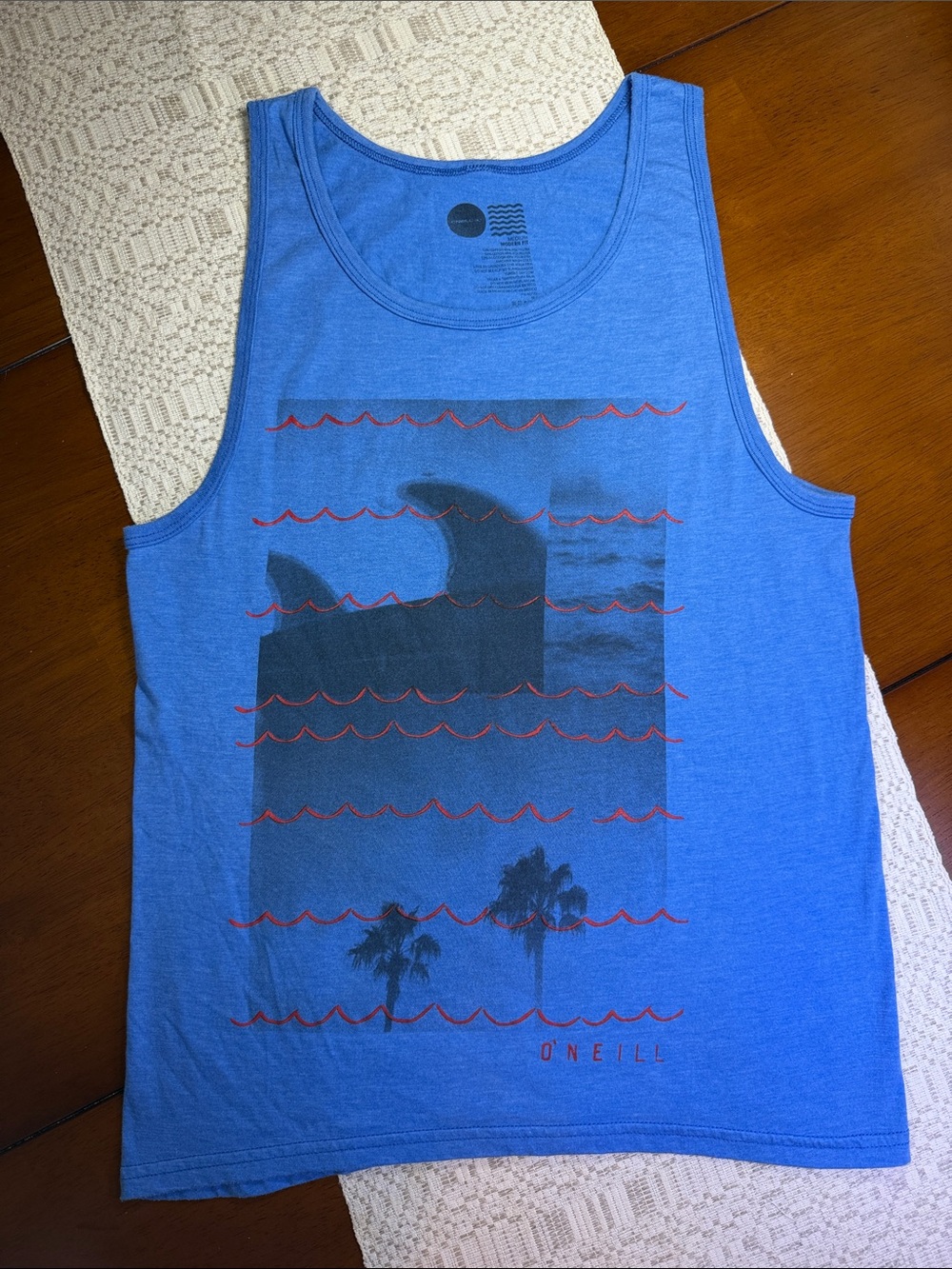 O'Neill Blue Tank Top with Red Wave Graphic